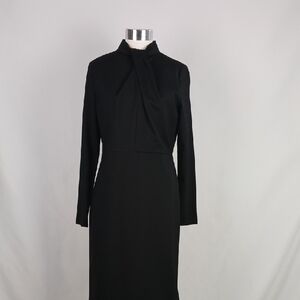 Elie Tahari Cross Front High Neck Midi Long Sleeve Dress.